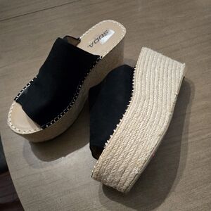 Soda Black Wedge Sandals
